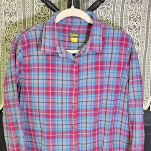 Cabela's Ladies Large Flannel Button Up Shirt L Plaid Top